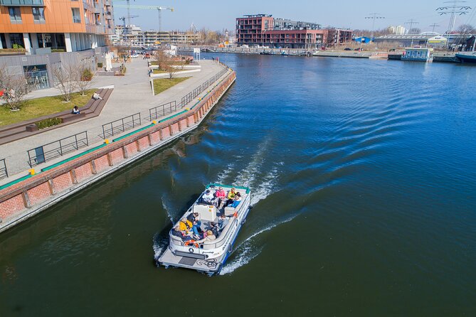 Cruises on the Motlawa River by a luxury catamaran - Gdańsk from the water side - Green Bridge and the Long Embankment