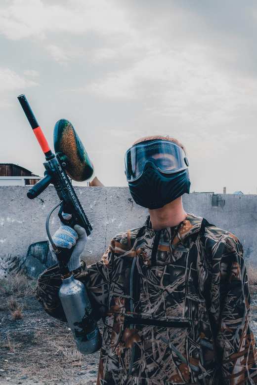Gdansk: Outdoor Paintball and Private Transfers - Getting fitted with a mask, uniform, and marker