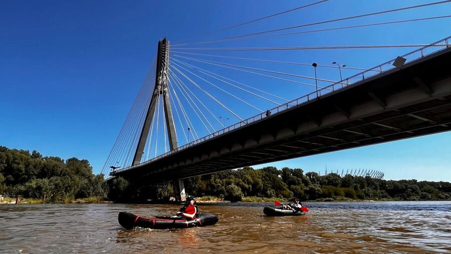 Packrafting kayaking guided tour Vistula river Warsaw Poland - Beginning at Port Czerniakowski beneath Łazienkowski Bridge