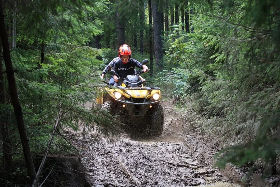 Zakopane: Quad Bike Adventure with Optional Meal - Getting fitted out for a one-hour ride